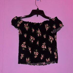 Black/white/pink. off the shoulder crop top from Rue 21. Size:large